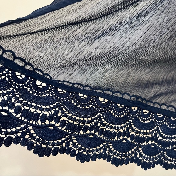 CJ Banks Navy Blue Sheer Open Cardigan Lace Crochet Trim - Picture 5 of 12